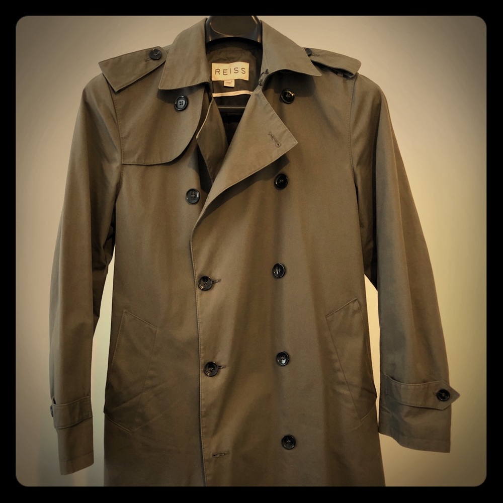 Reiss Men’s Trench Raincoat - Olive-Green, Medium